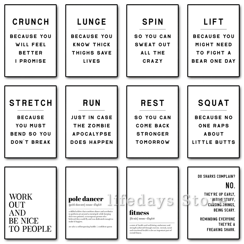 Home Gym Minimalist - Fitness Workoff Citazioni divertenti Poster Stampe